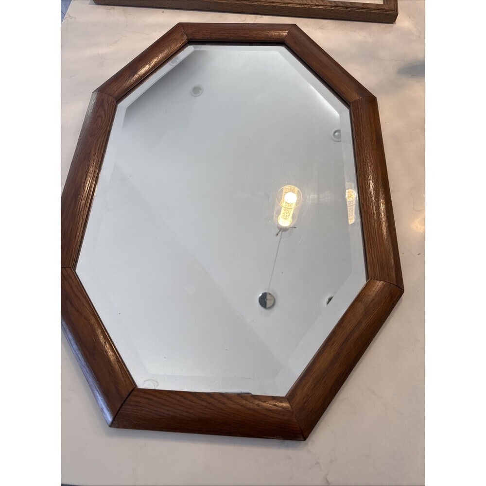 Vintage Oak Framed Octagon Hanging Mirror 27x19